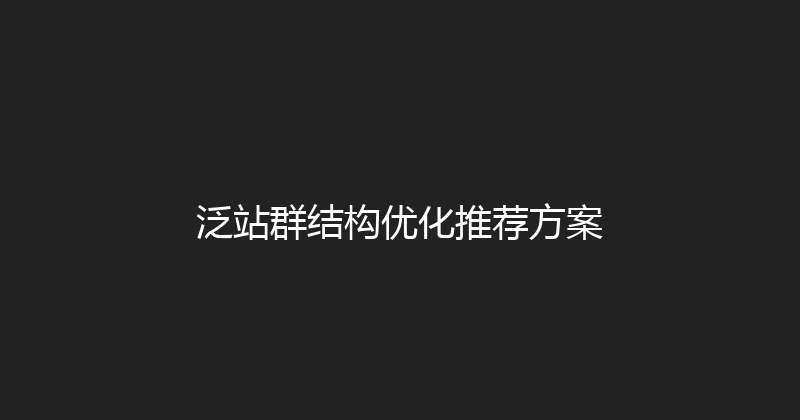 泛站群结构优化推荐方案 封面图
