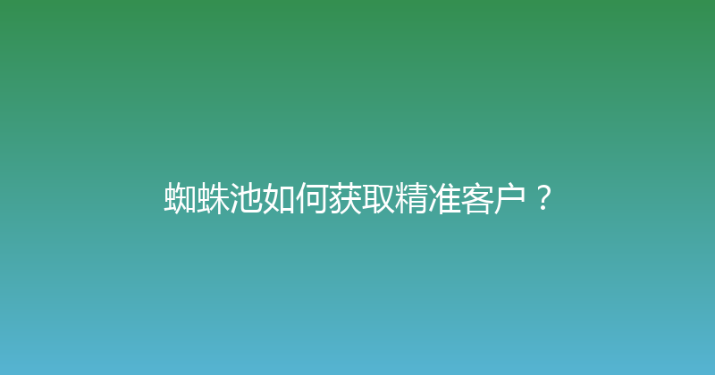 蜘蛛池如何获取精准客户？ 封面图